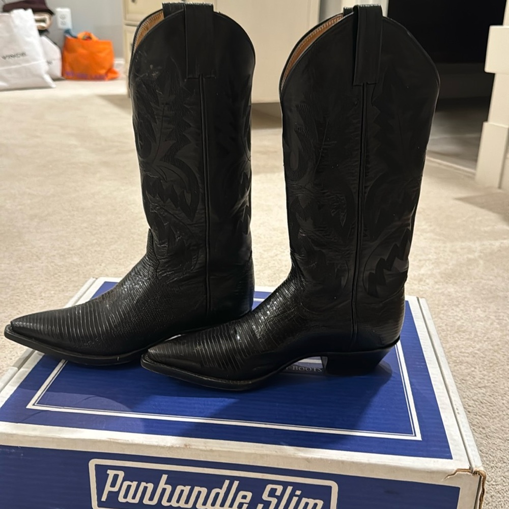 Genuine leather handcrafted black western boots.